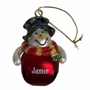 Festive Snowman Christmas Bell Ornament Personalized with name Jamie